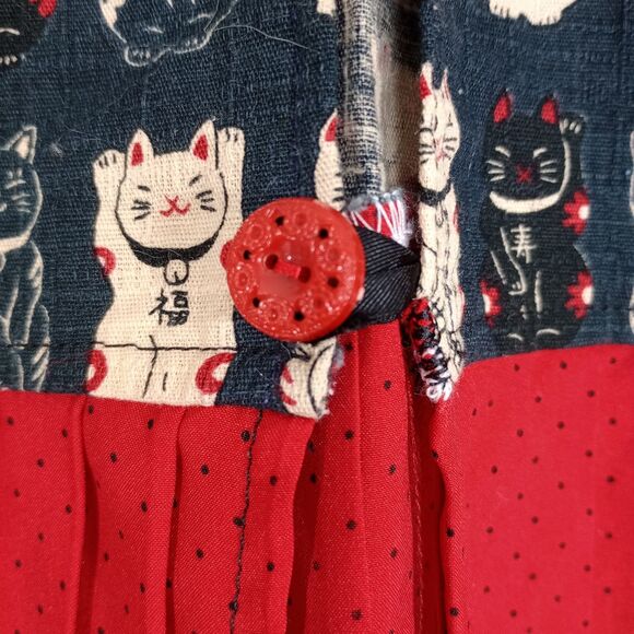 Retro Pin Up Style Dress Asian Cats Polka Dot Top Shirt Layering Unique Funky - Picture 7 of 11